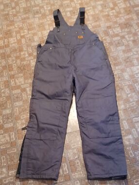 Men's Heavy-Duty Cargo Bib Overalls - Charcoal Gray Size Large